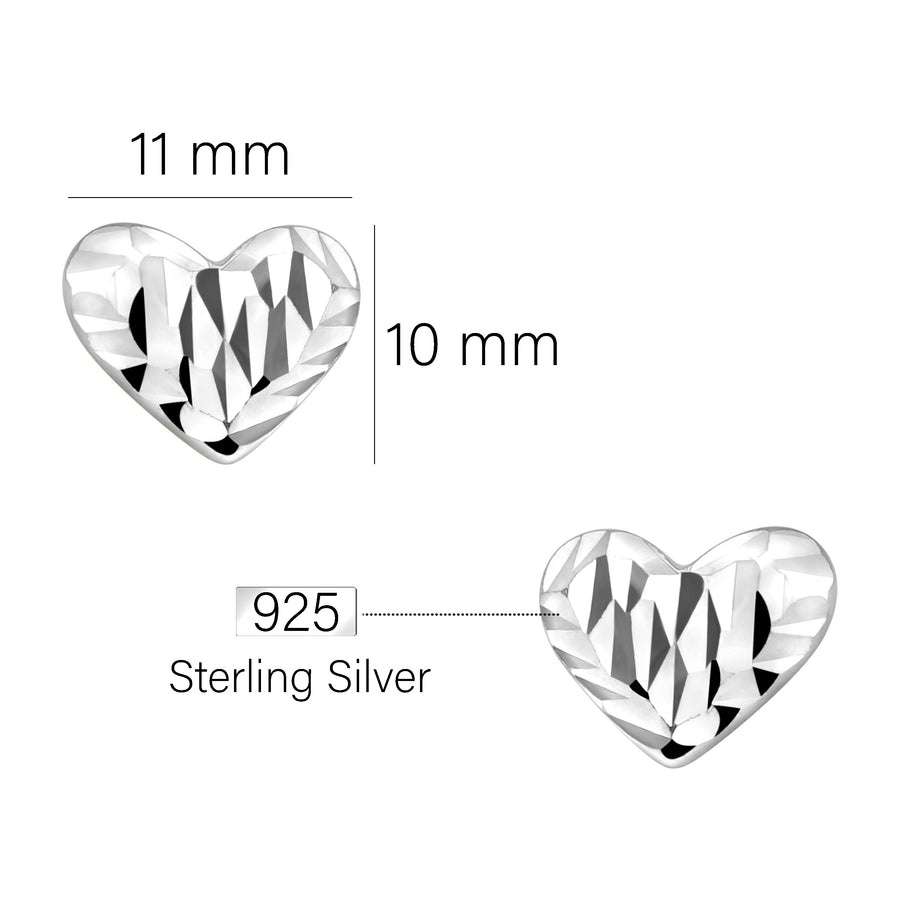 Maßenansicht von Geriffeltes Herz Ohrstecker in 925 Silber von Sofia Milani - E2188