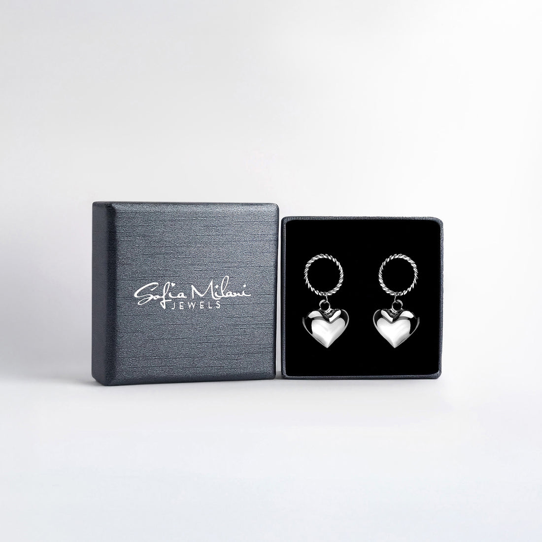Boxansicht von Kreis Herz Ohrhänger in 925 Silber von Sofia Milani - E2190