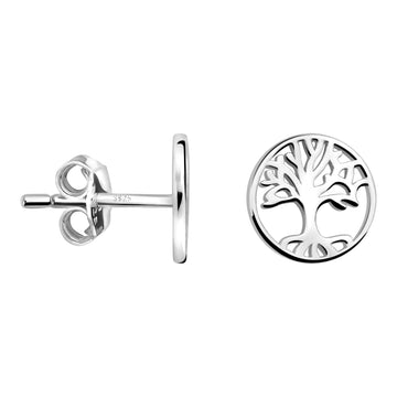 Haupt- und Seitenansicht von Baum Kreis Ohrstecker in 925 Silber von Sofia Milani - E2196