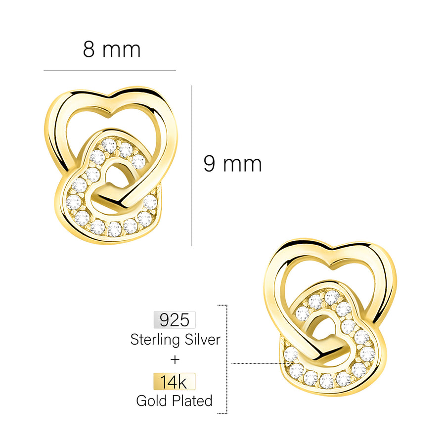 Maßenansicht von Doppeltes Herz Ohrstecker in 925 Silber von Sofia Milani - E2201