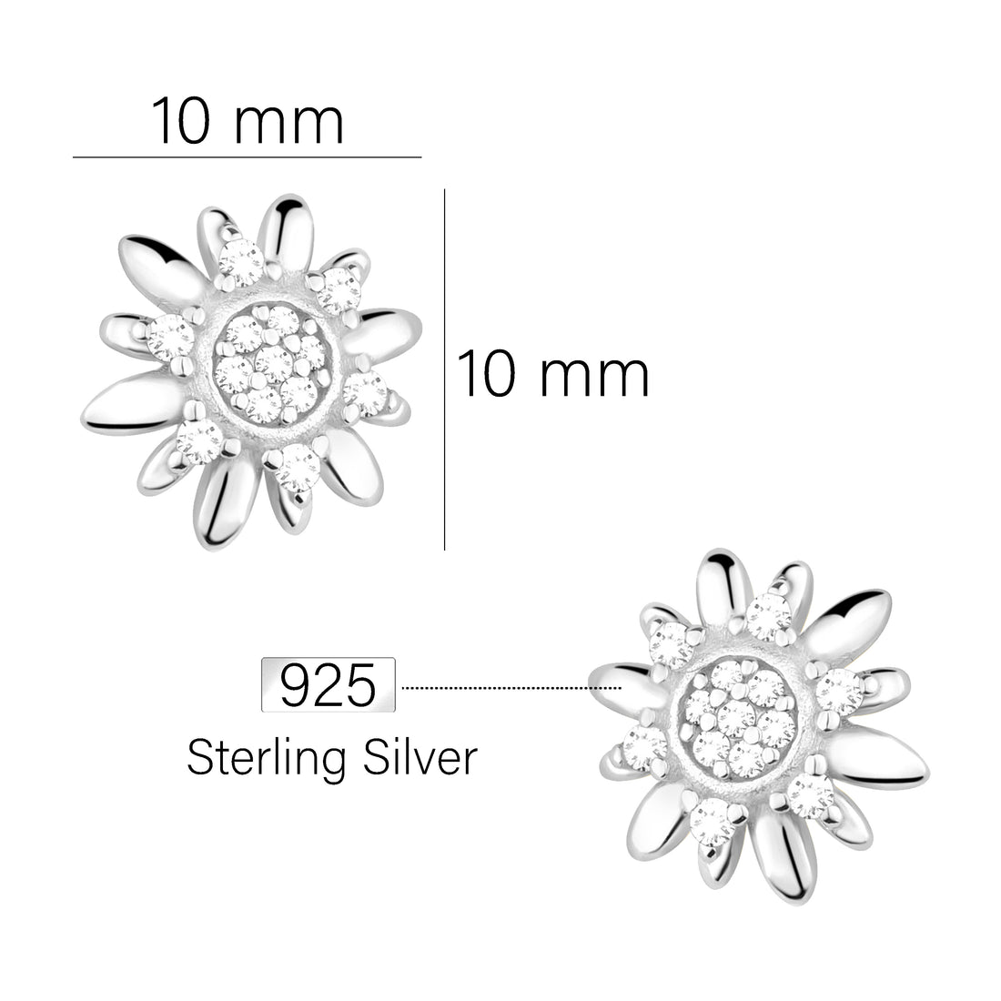 Maßenansicht von Blumen Ohrstecker in 925 Silber von Sofia Milani - E2202