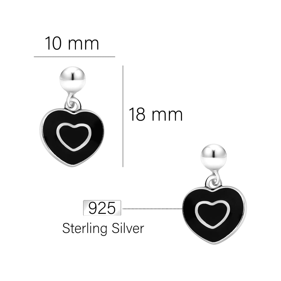 Maßenansicht von Schwarzes Herz Kugel Ohrhänger in 925 Silber von Sofia Milani - E2204