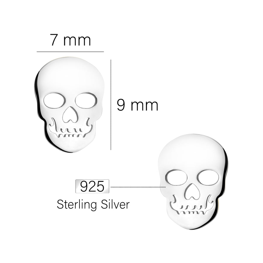 Maßenansicht von Totenkopf Ohrstecker in 925 Silber von Sofia Milani - E2210
