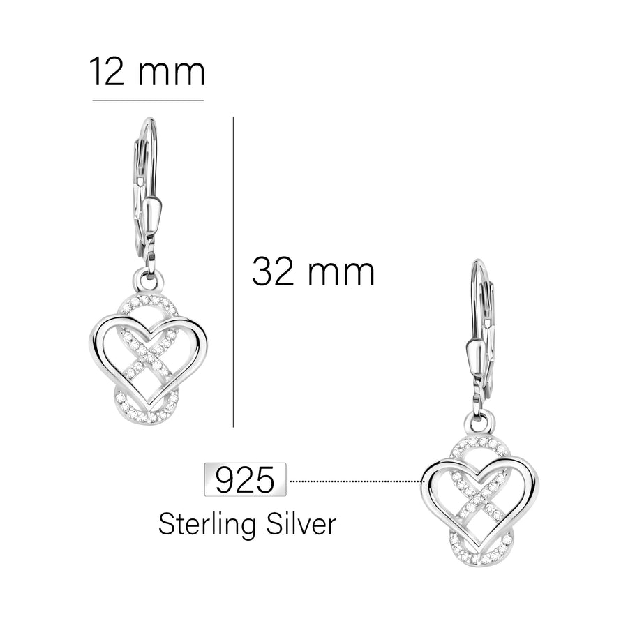 Maßenansicht von Herz Unendlich Infinity Ohrhänger in 925 Silber von Sofia Milani - E2216