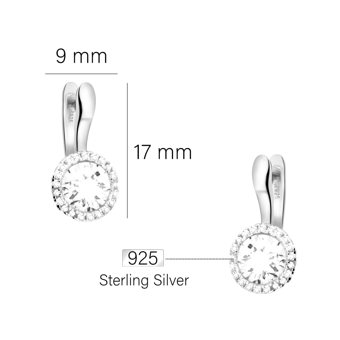 Maßenansicht von Zirkonia Ohrhänger in 925 Silber von Sofia Milani - E2220