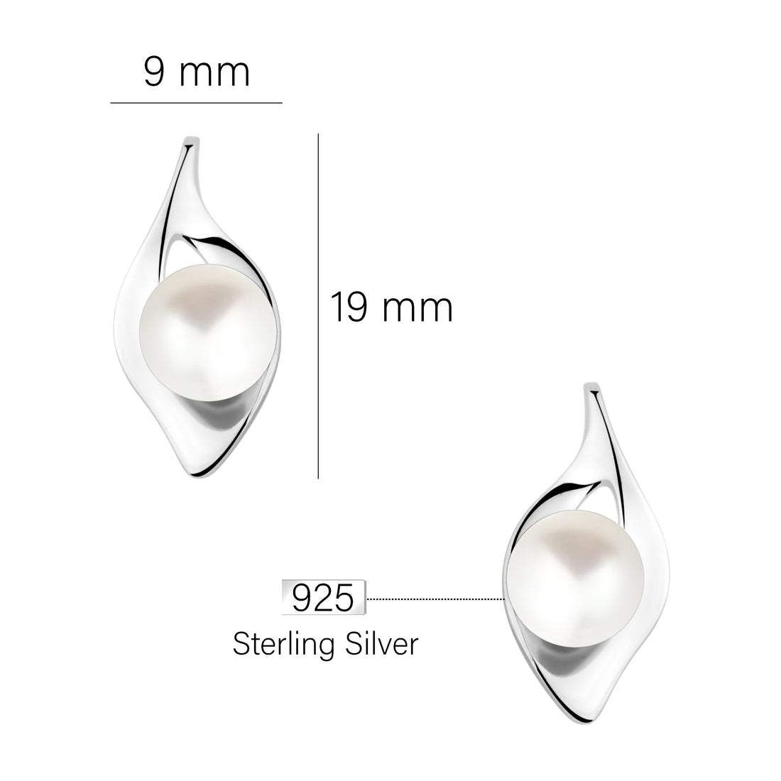 Maßenansicht von Perlen Ohrstecker in 925 Silber von Sofia Milani - E2233