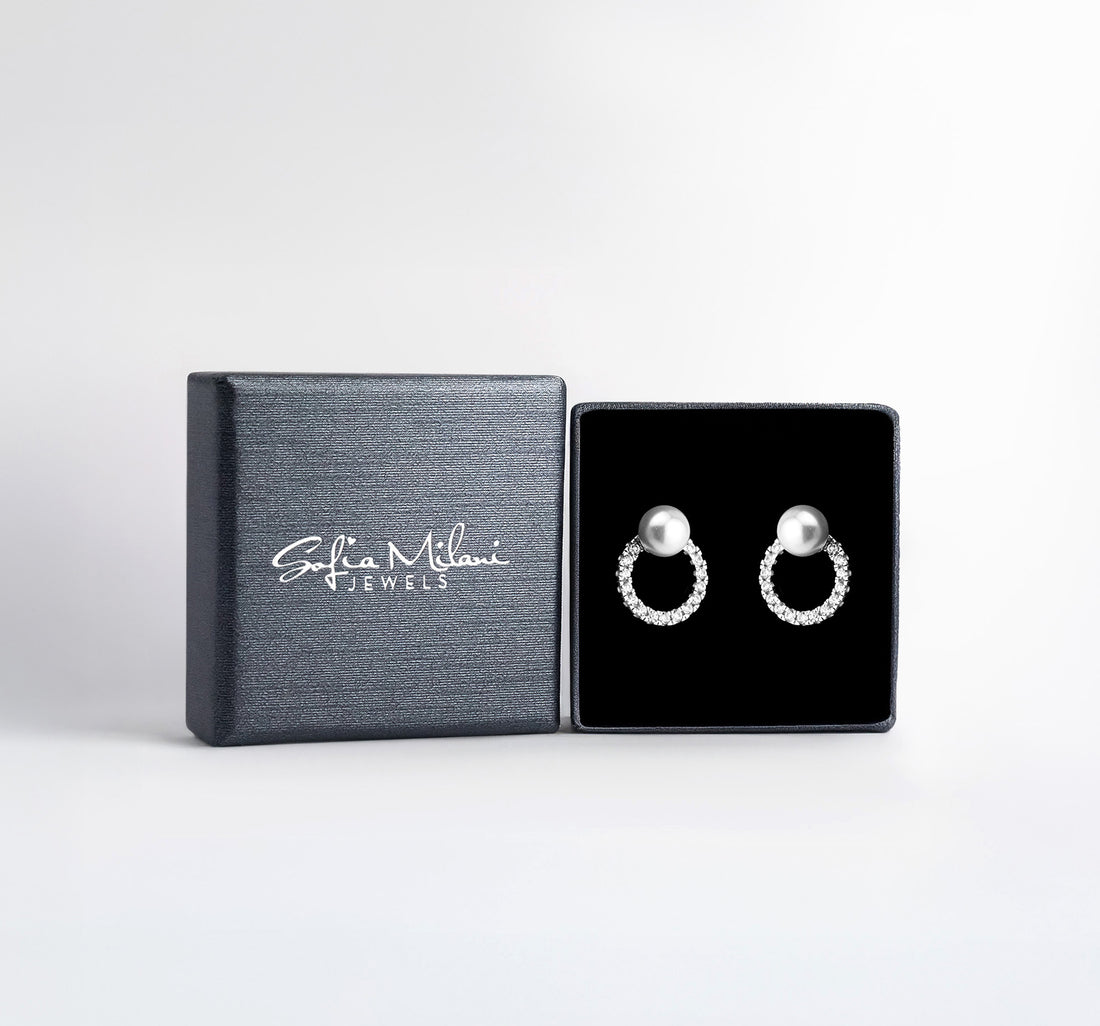 Boxansicht von Kreis Perlen Ohrstecker in 925 Silber von Sofia Milani - E2234