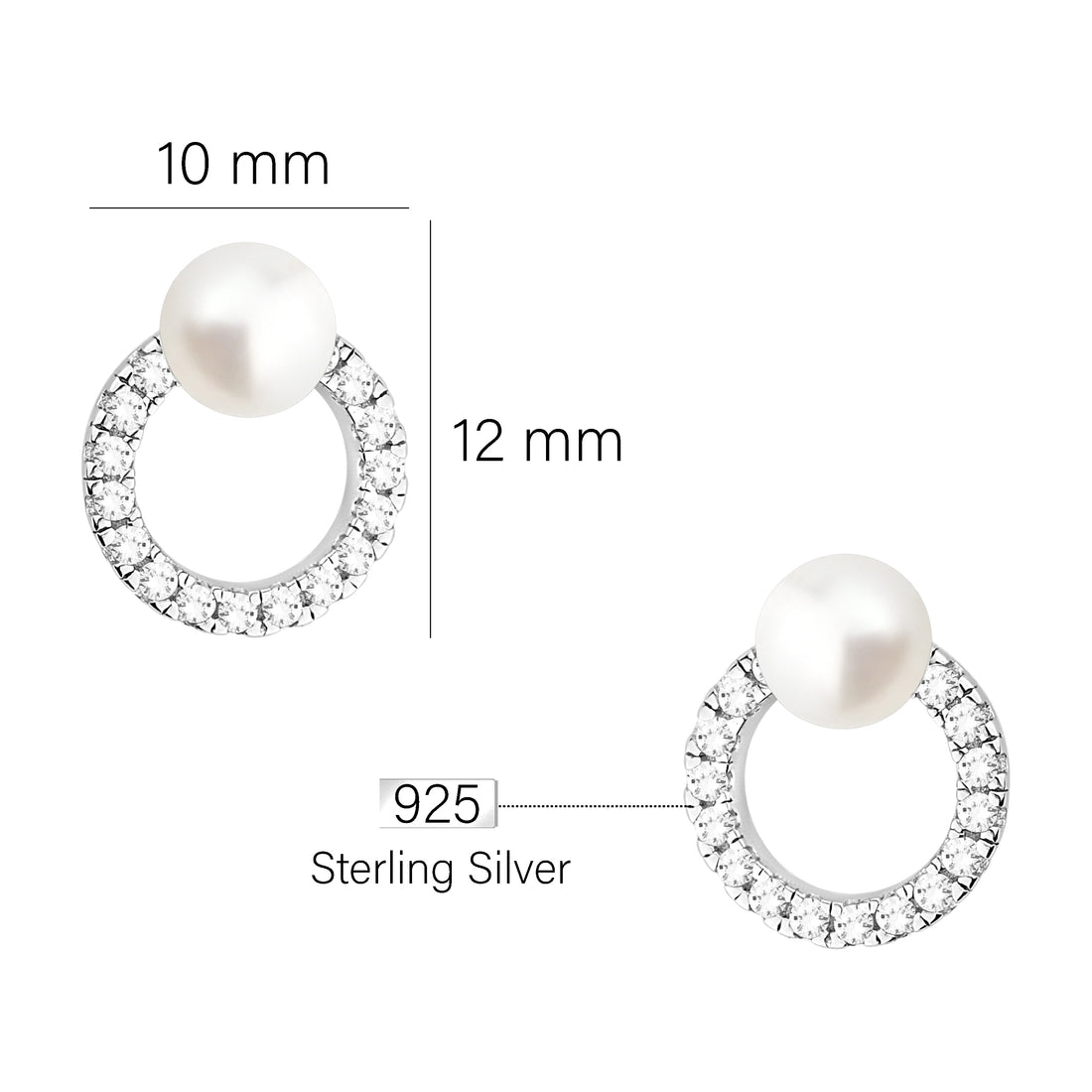 Maßenansicht von Kreis Perlen Ohrstecker in 925 Silber von Sofia Milani - E2234