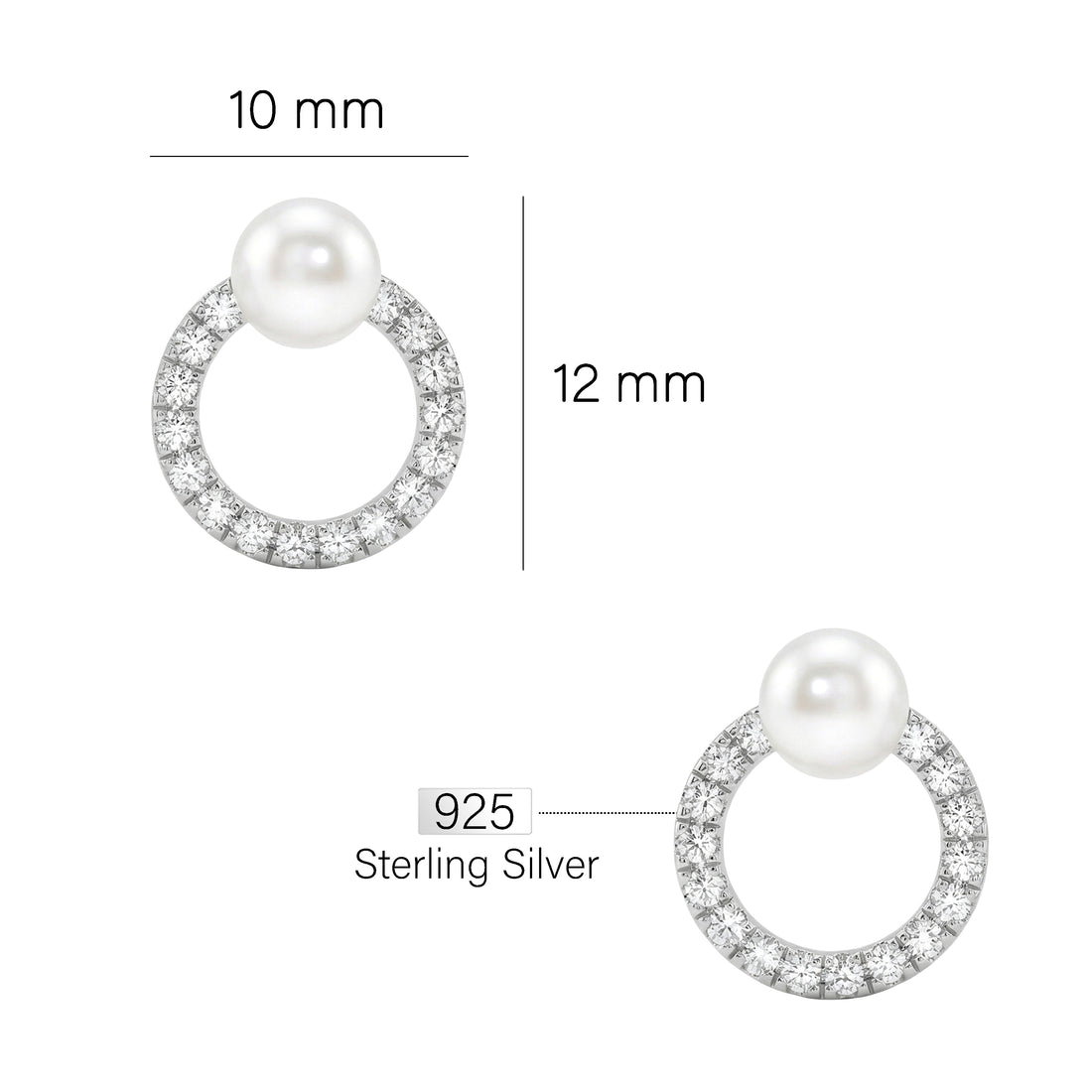 Maßenansicht von Kreis Perlen Ohrstecker in 925 Silber von Sofia Milani - E2234