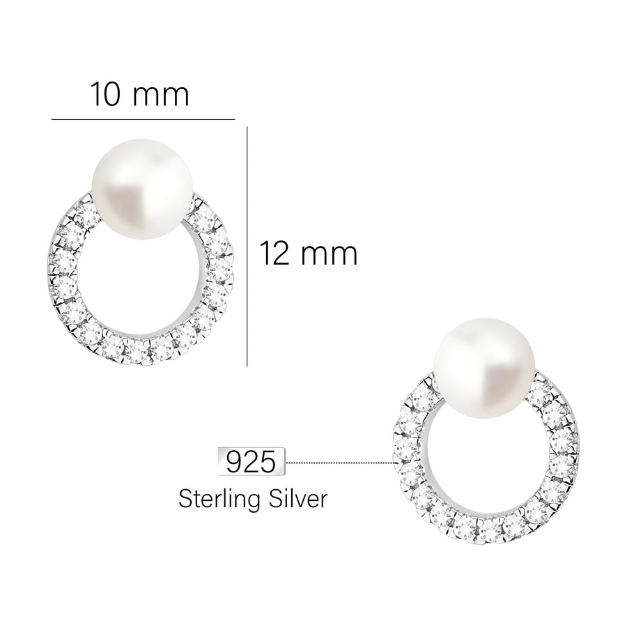 Maßenansicht von Kreis Perlen Ohrstecker in 925 Silber von Sofia Milani - E2234