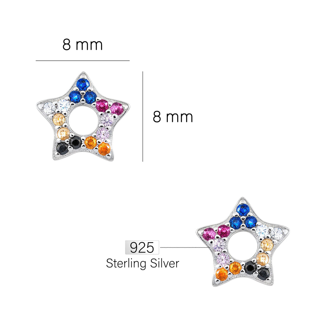 Maßen Ansicht von Stern Ohrstecker in 925 Silber von Sofia Milani - E2237