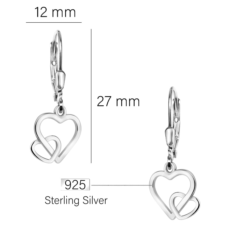 Maßenansicht von Doppeltes Herz Ohrhänger in 925 Silber von Sofia Milani - E2242