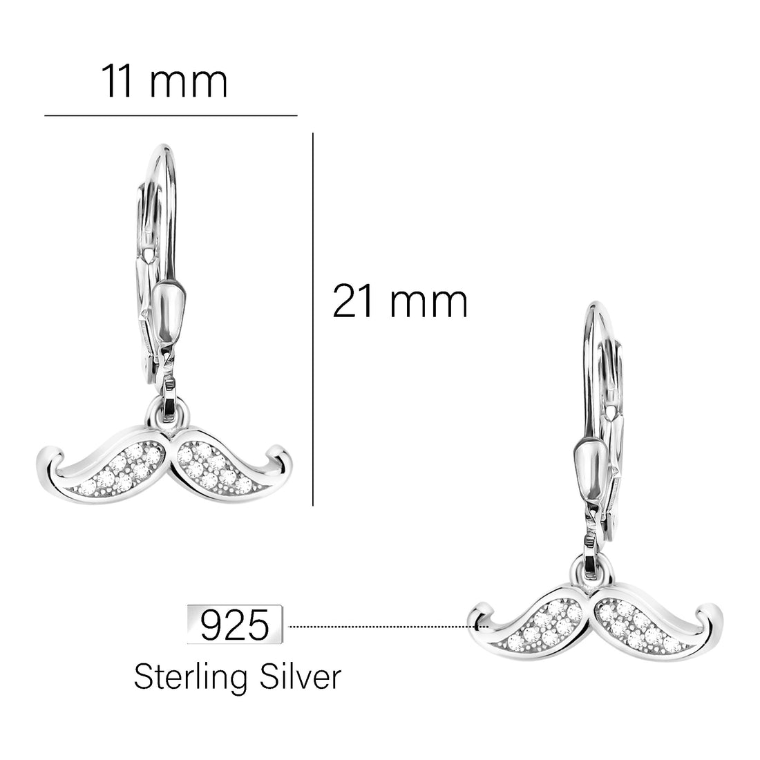Maßenansicht von Schnurrbart Ohrhänger in 925 Silber von Sofia Milani - E2244