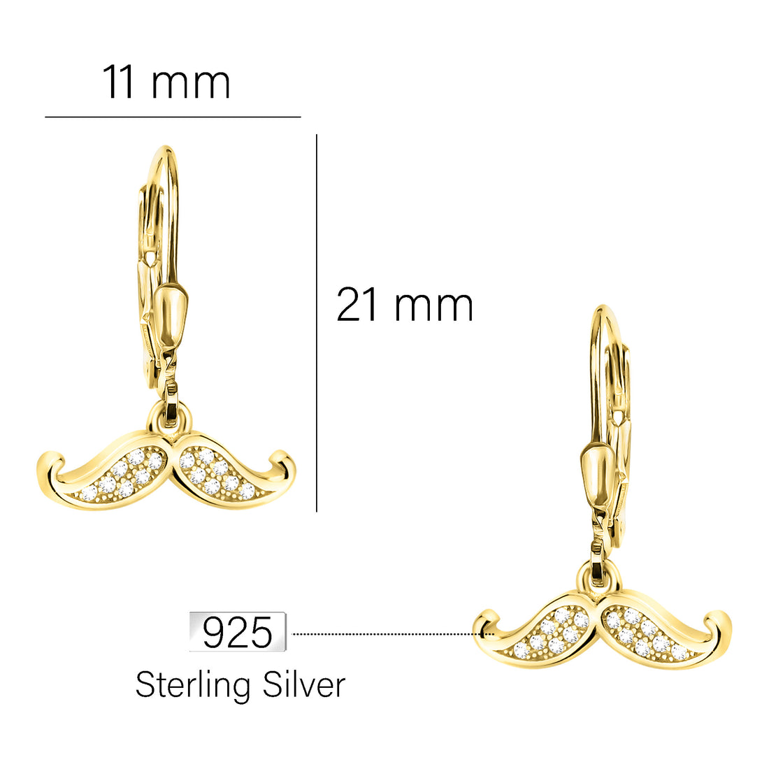 Maßenansicht von Schnurrbart Ohrhänger in 925 Silber von Sofia Milani - E2245