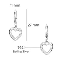 Maßenansicht von Herz Ohrhänger in 925 Silber von Sofia Milani - E2246