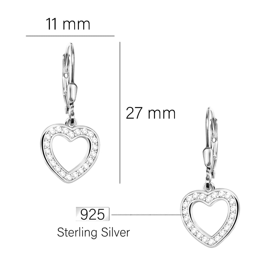 Maßenansicht von Herz Ohrhänger in 925 Silber von Sofia Milani - E2246