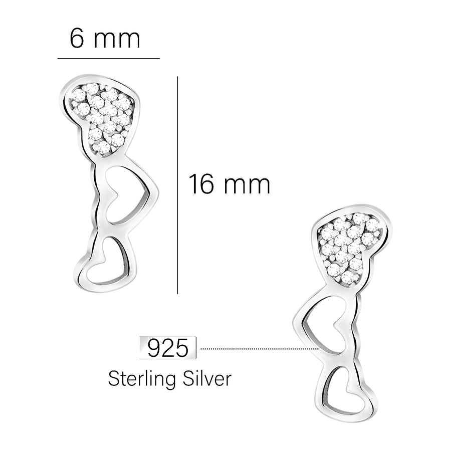 Maßenansicht von Herz Ohrstecker in 925 Silber von Sofia Milani - E2248
