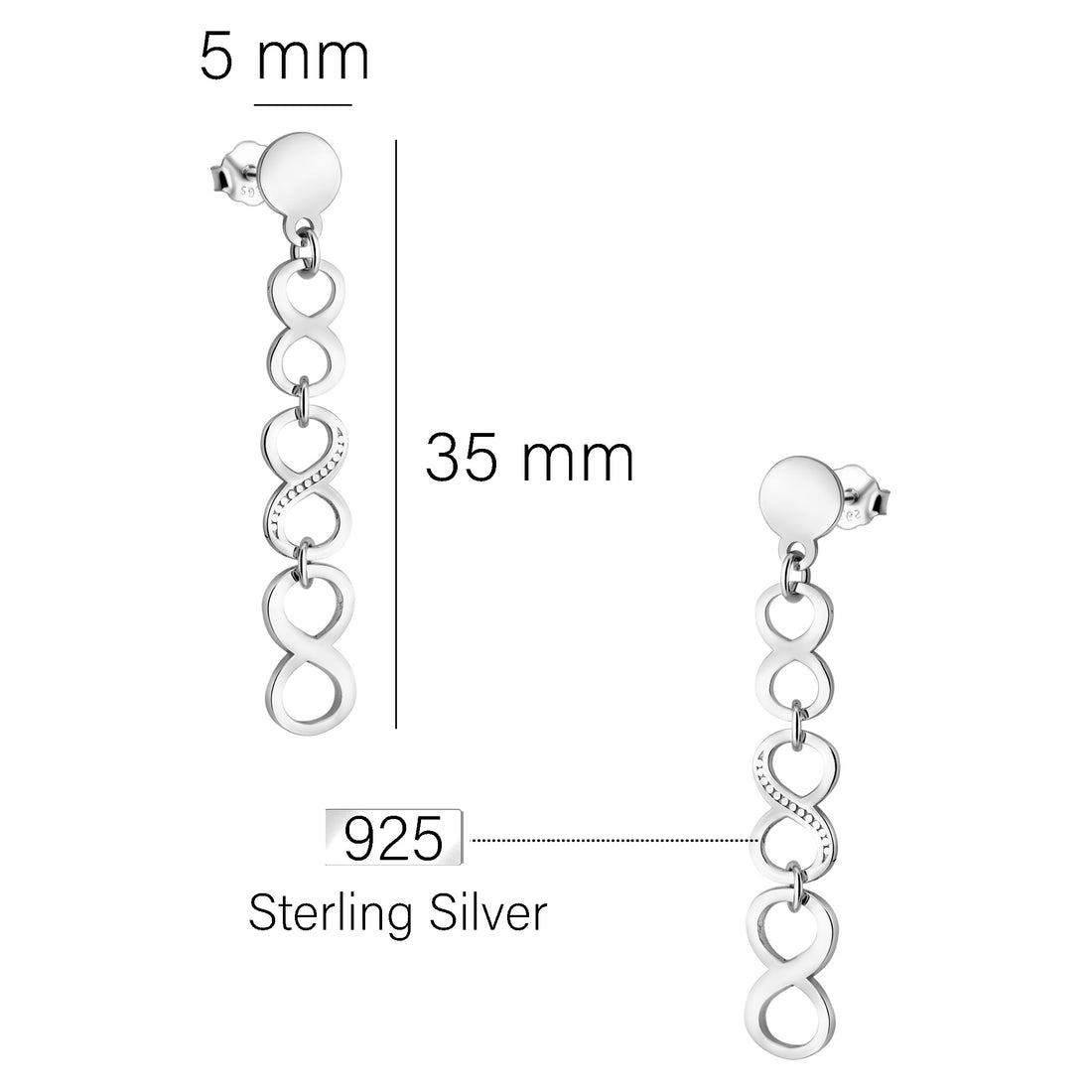 Maßenansicht von Kreis Unendlich Infinity Ohrhänger in 925 Silber von Sofia Milani - E2250