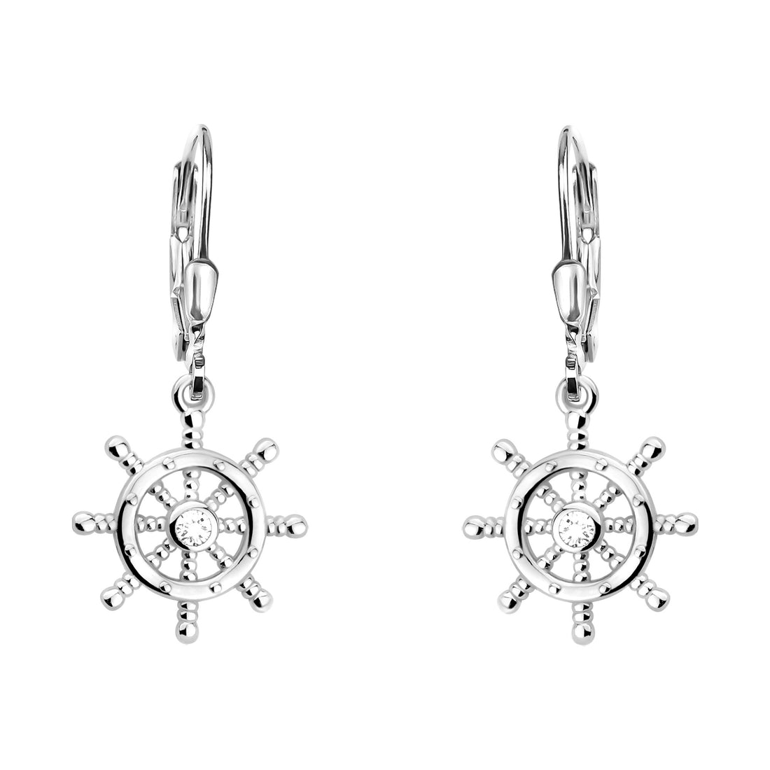Haupt- und Seitenansicht von Schiffsrad Ohrhänger in 925 Silber von Sofia Milani - E2252