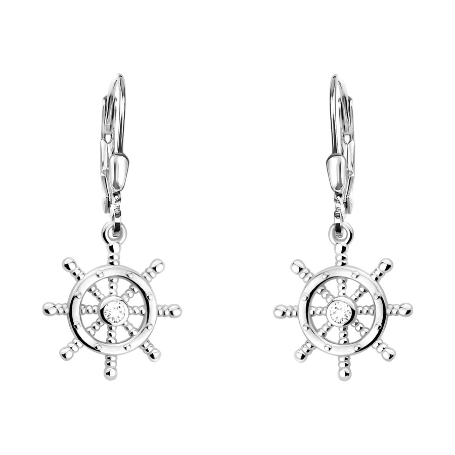 Haupt- und Seitenansicht von Schiffsrad Ohrhänger in 925 Silber von Sofia Milani - E2252