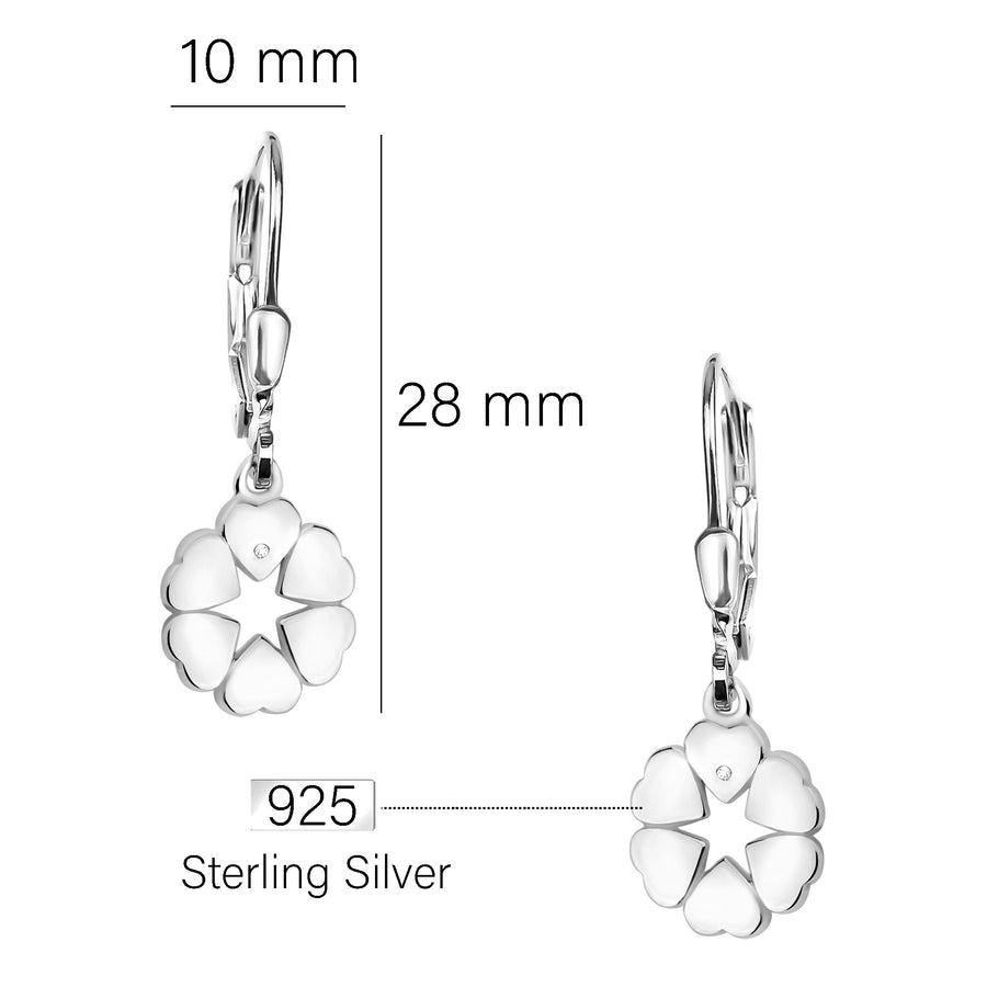 Maßenansicht von Herz Blumen Ohrhänger in 925 Silber von Sofia Milani - E2254