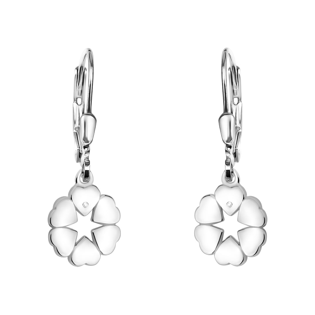 Haupt- und Seitenansicht von Herz Blumen Ohrhänger in 925 Silber von Sofia Milani - E2254