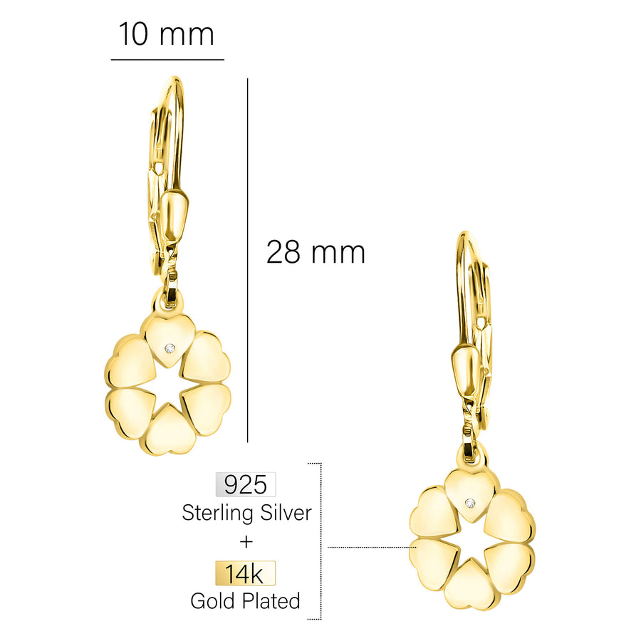 Maßenansicht von Herz Blumen Ohrhänger in 925 Silber von Sofia Milani - E2255