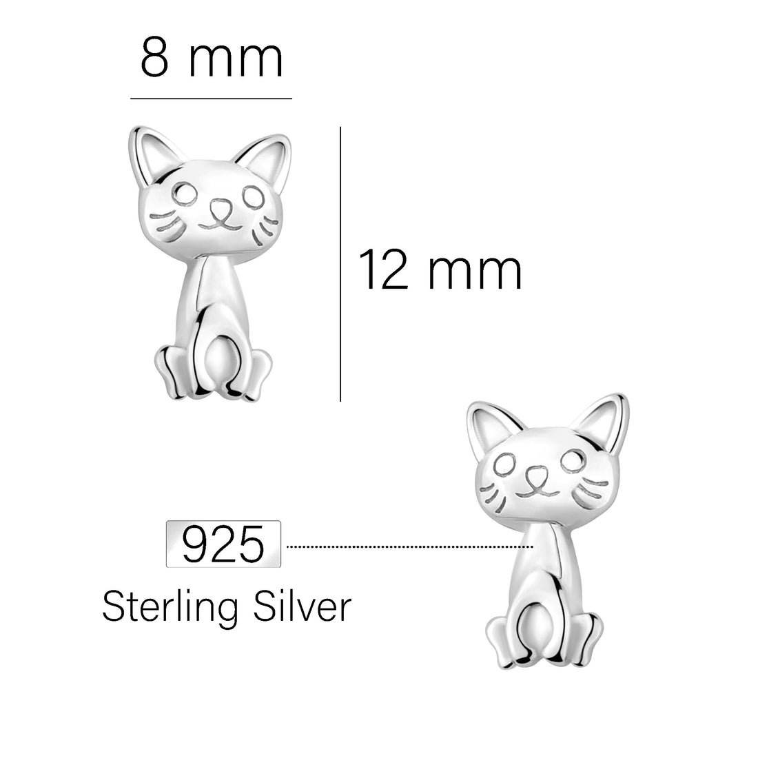 Maßenansicht von Katzen Ohrstecker in 925 Silber von Sofia Milani - E2260