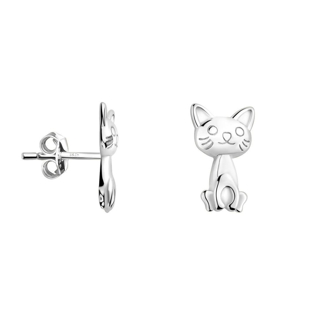 Haupt- und Seitenansicht von Katzen Ohrstecker in 925 Silber von Sofia Milani - E2260