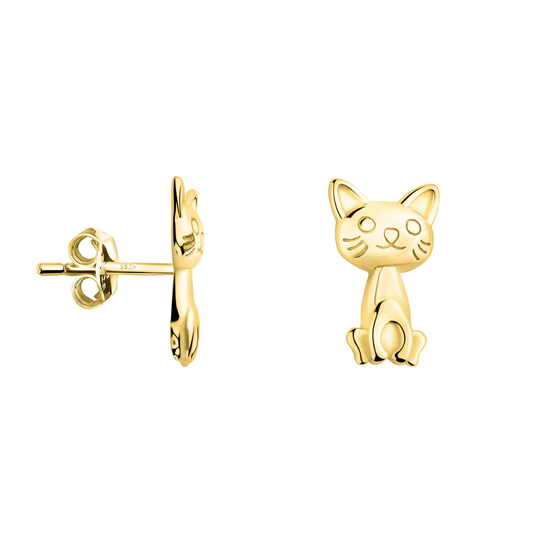 Haupt- und Seitenansicht von Katzen Ohrstecker in 925 Silber von Sofia Milani - E2261