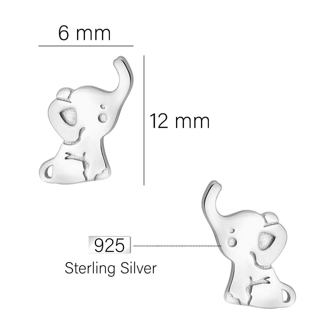 Maßenansicht von Elefant Ohrstecker in 925 Silber von Sofia Milani - E2264