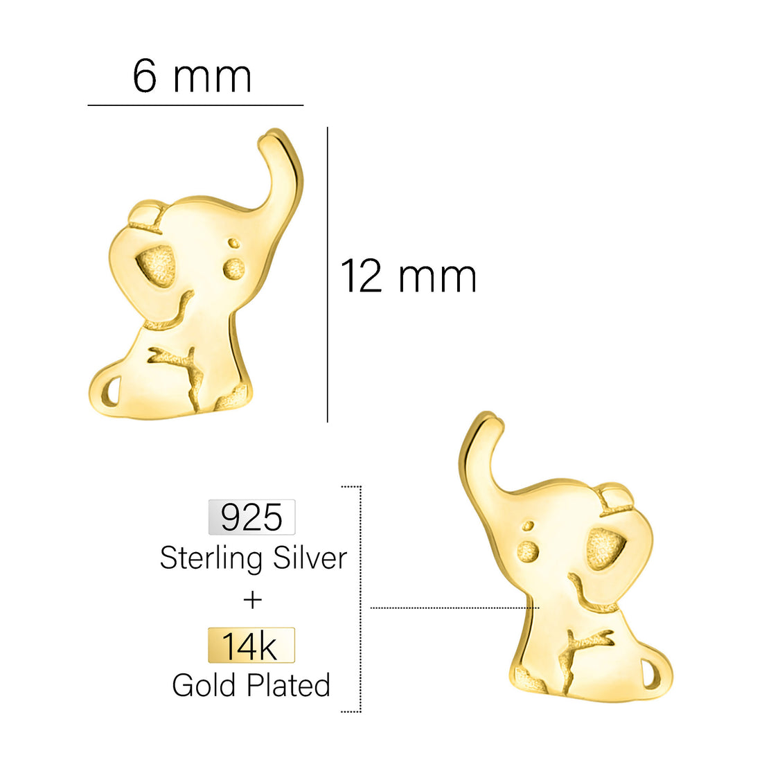 Maßenansicht von Elefant Ohrstecker in 925 Silber von Sofia Milani - E2265