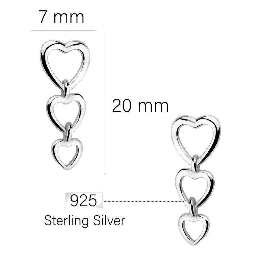 Maßenansicht von Herz Ohrhänger in 925 Silber von Sofia Milani - E2268
