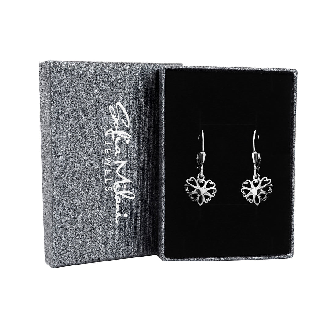 Boxansicht von Herz Blumen Ohrhänger in 925 Silber von Sofia Milani - E2270