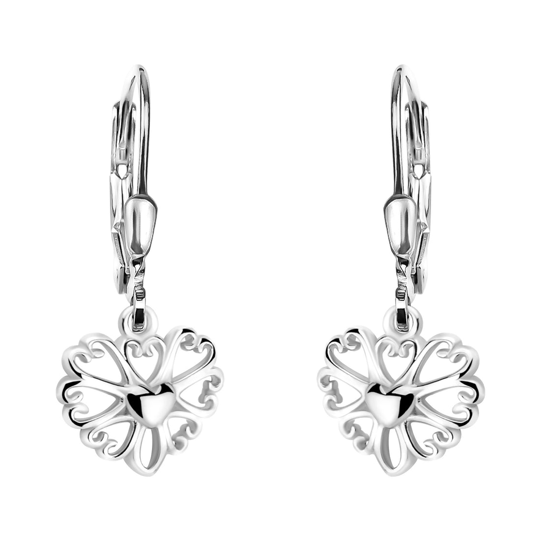 Haupt- und Seitenansicht von Herz Blumen Ohrhänger in 925 Silber von Sofia Milani - E2270