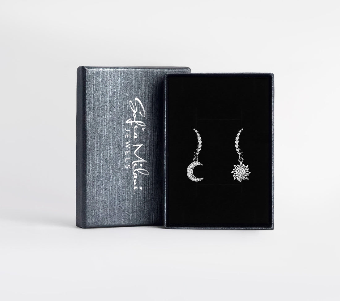Boxansicht von Mond Kugel Ohrhänger in 925 Silber von Sofia Milani - E2272