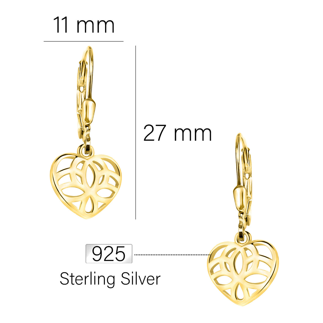 Maßenansicht von Herz Ohrhänger in 925 Silber von Sofia Milani - E2275