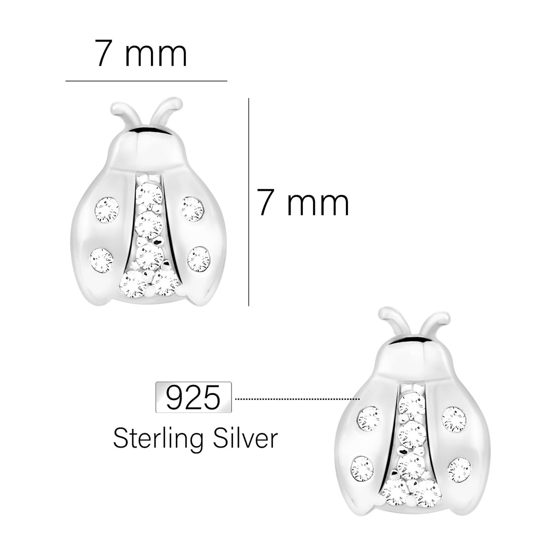Maßenansicht von Marienkäfer Ohrstecker in 925 Silber von Sofia Milani - E2276
