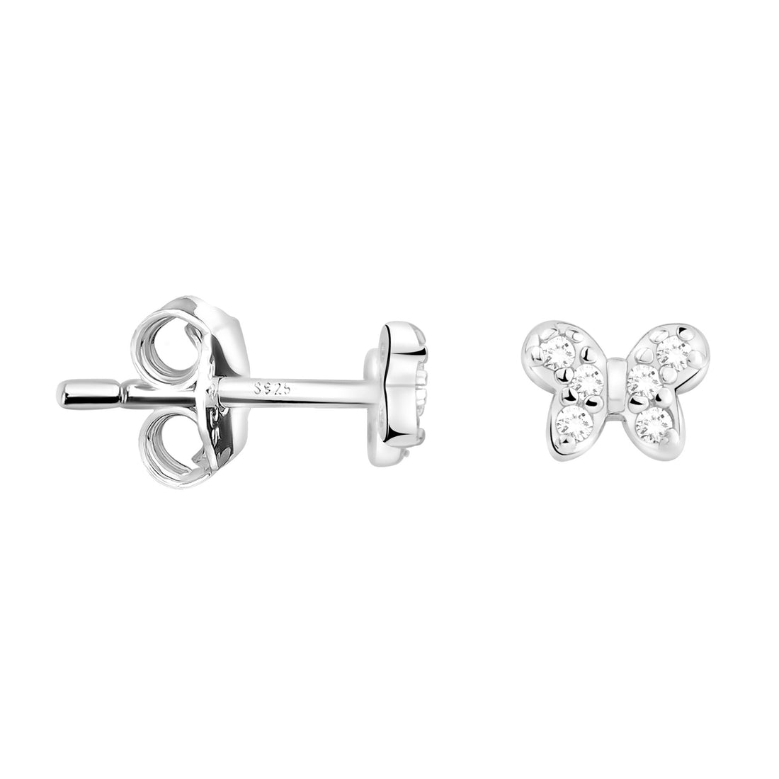 Haupt- und Seitenansicht von Schmetterling Ohrstecker in 925 Silber von Sofia Milani - E2284