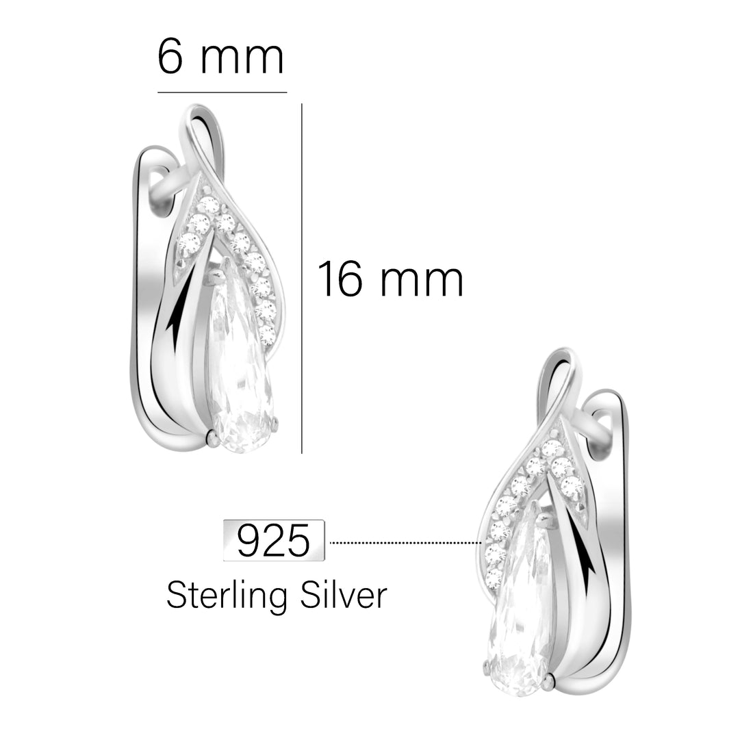 Maßenansicht von Zirkonia Ohrhänger in 925 Silber von Sofia Milani - E2286