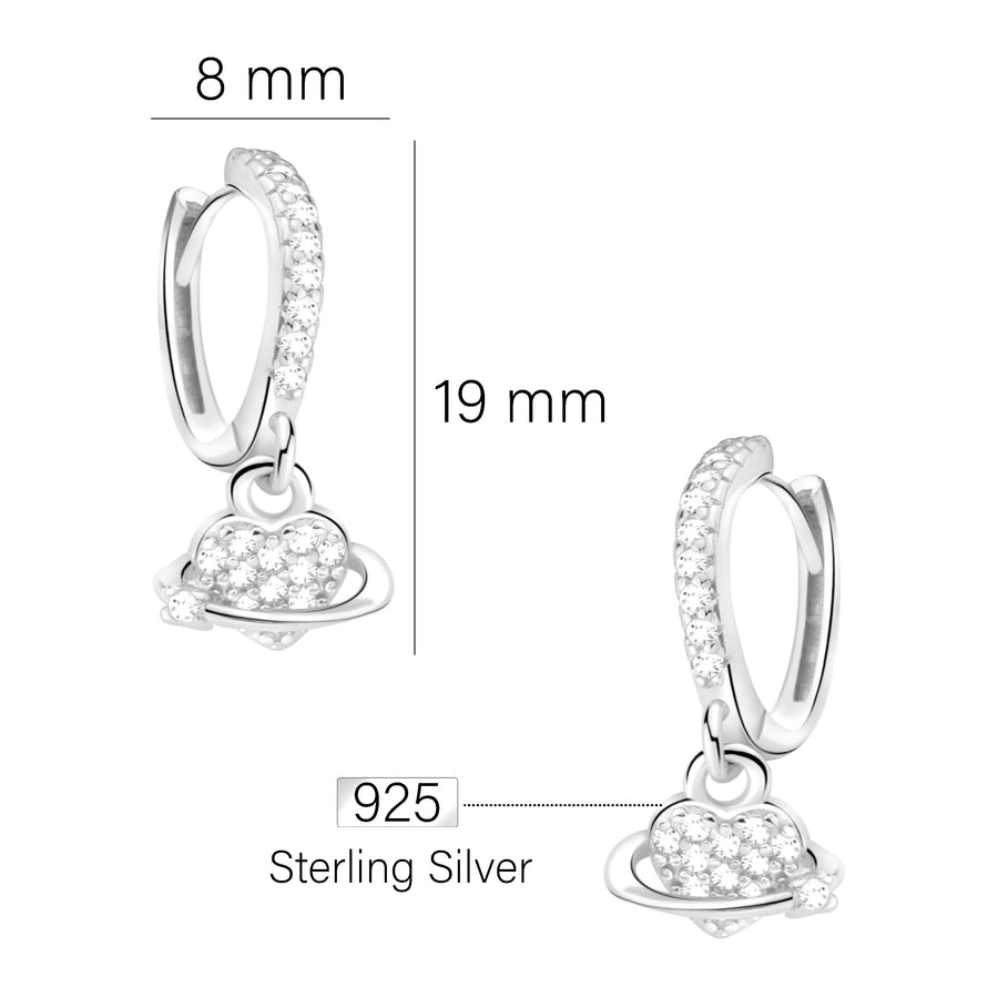Maßenansicht von Herz Creolen in 925 Silber von Sofia Milani - E2302