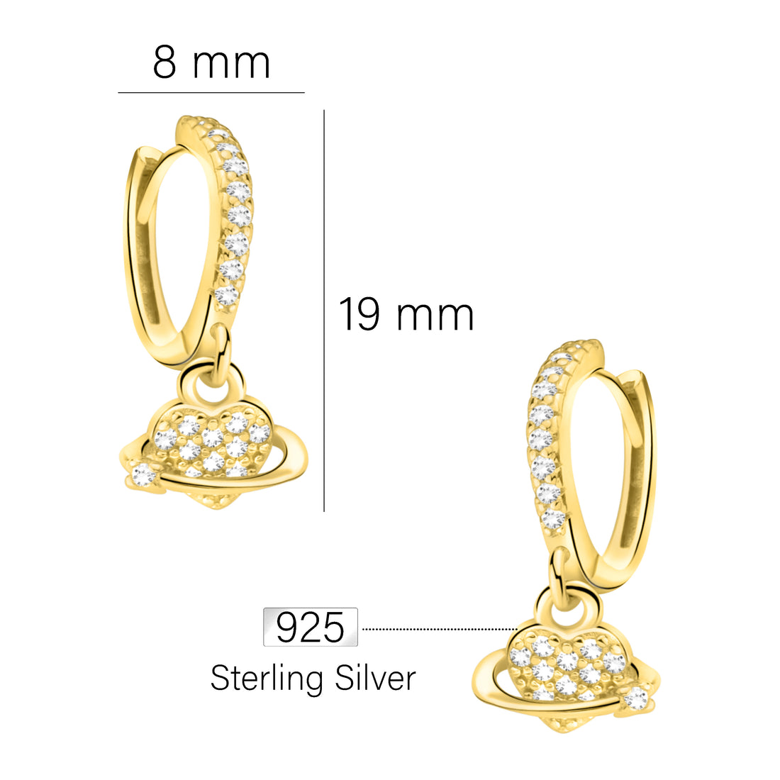 Maßenansicht von Herz Creolen in 925 Silber von Sofia Milani - E2303