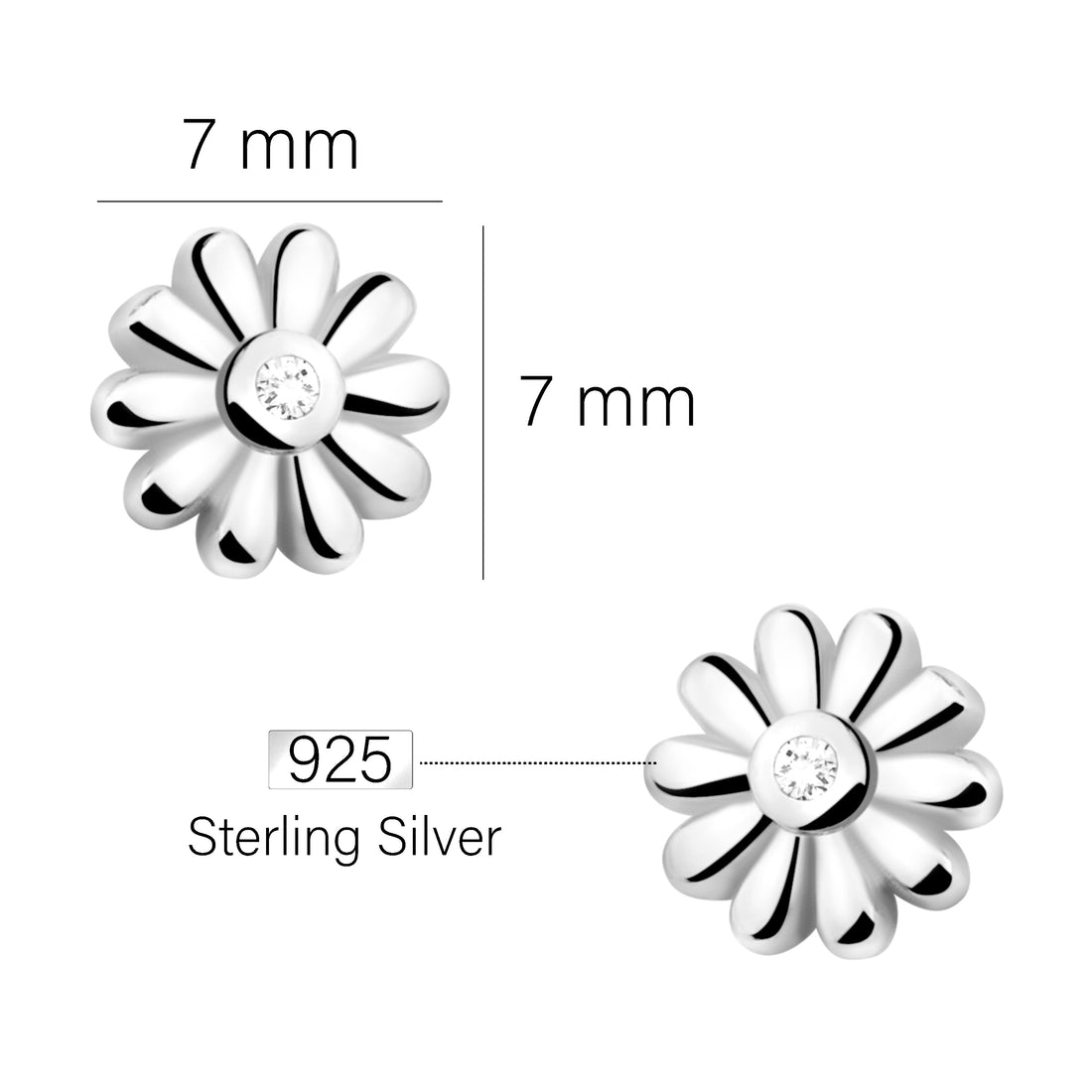 Maßenansicht von Blumen Ohrstecker in 925 Silber von Sofia Milani - E2306