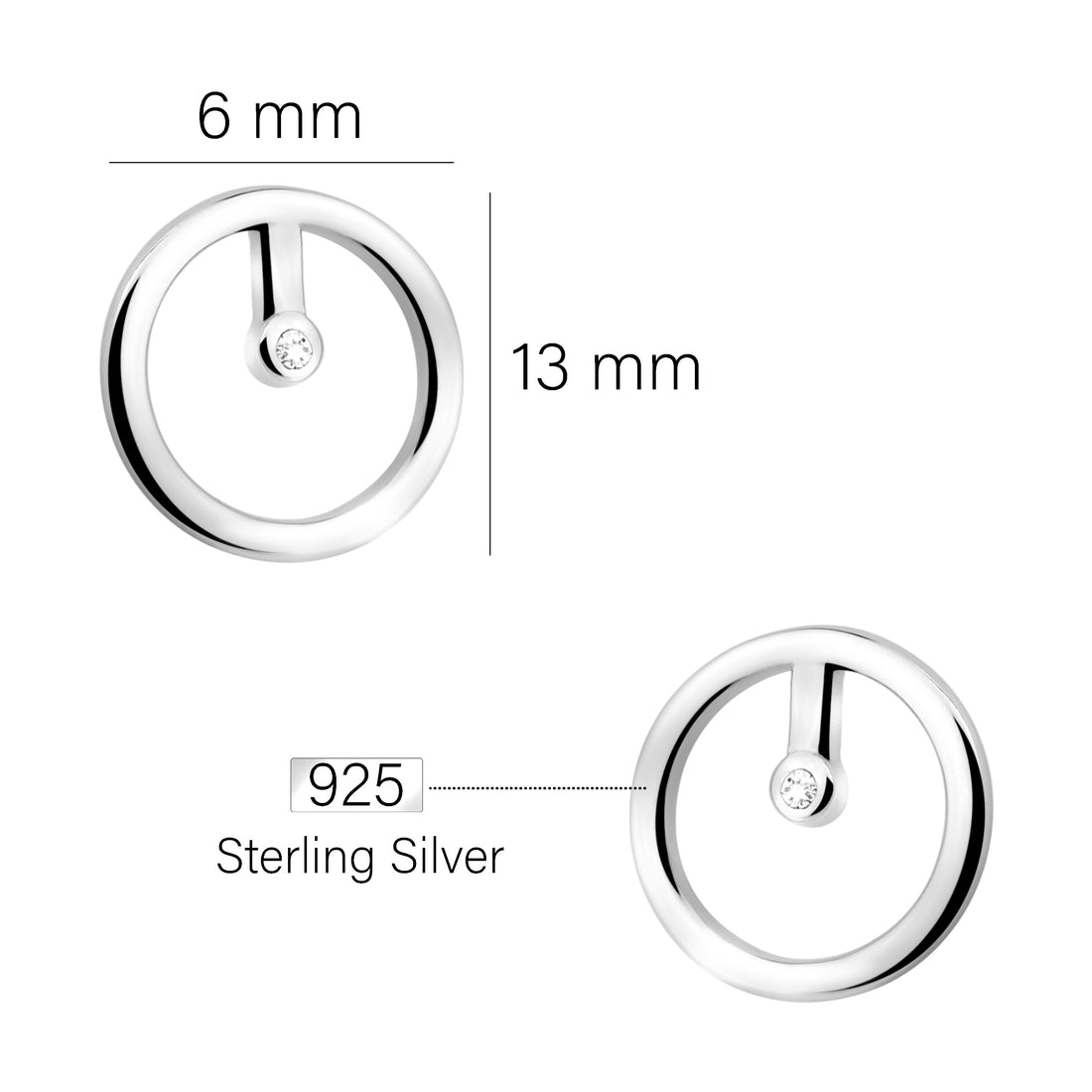 Maßenansicht von Kreis Ohrstecker in 925 Silber von Sofia Milani - E2308