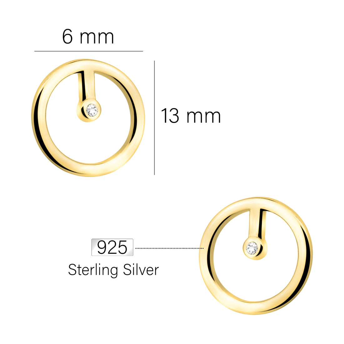 Maßenansicht von Kreis Ohrstecker in 925 Silber von Sofia Milani - E2309