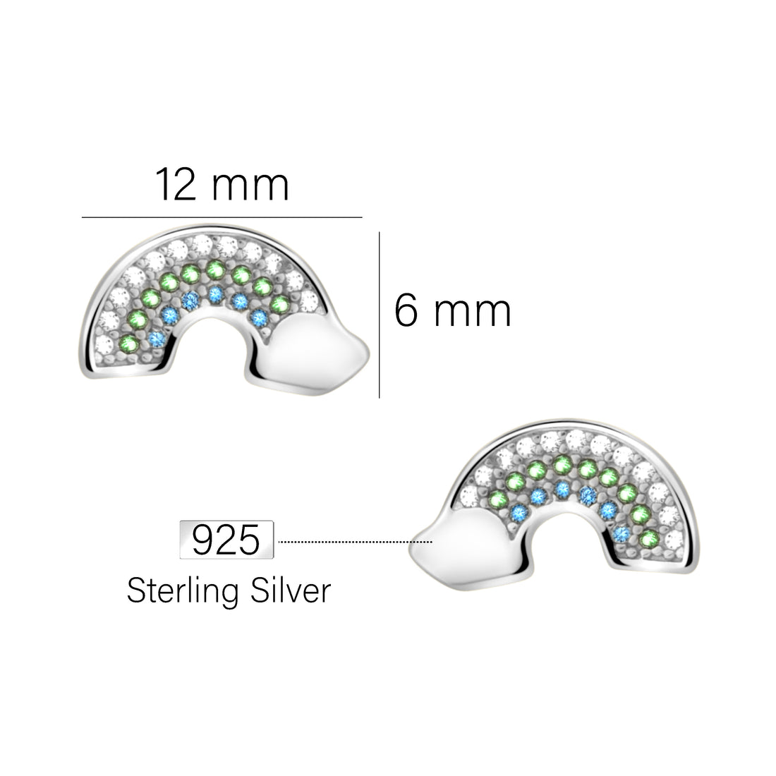 Maßenansicht von Regenbogen Ohrstecker in 925 Silber von Sofia Milani - E2310