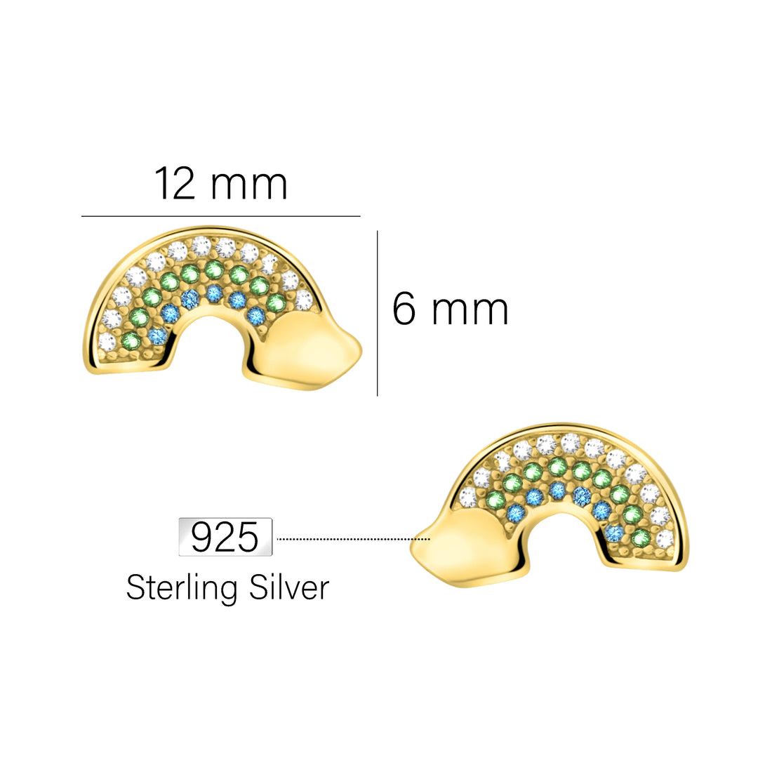 Maßenansicht von Regenbogen Ohrstecker in 925 Silber von Sofia Milani - E2311