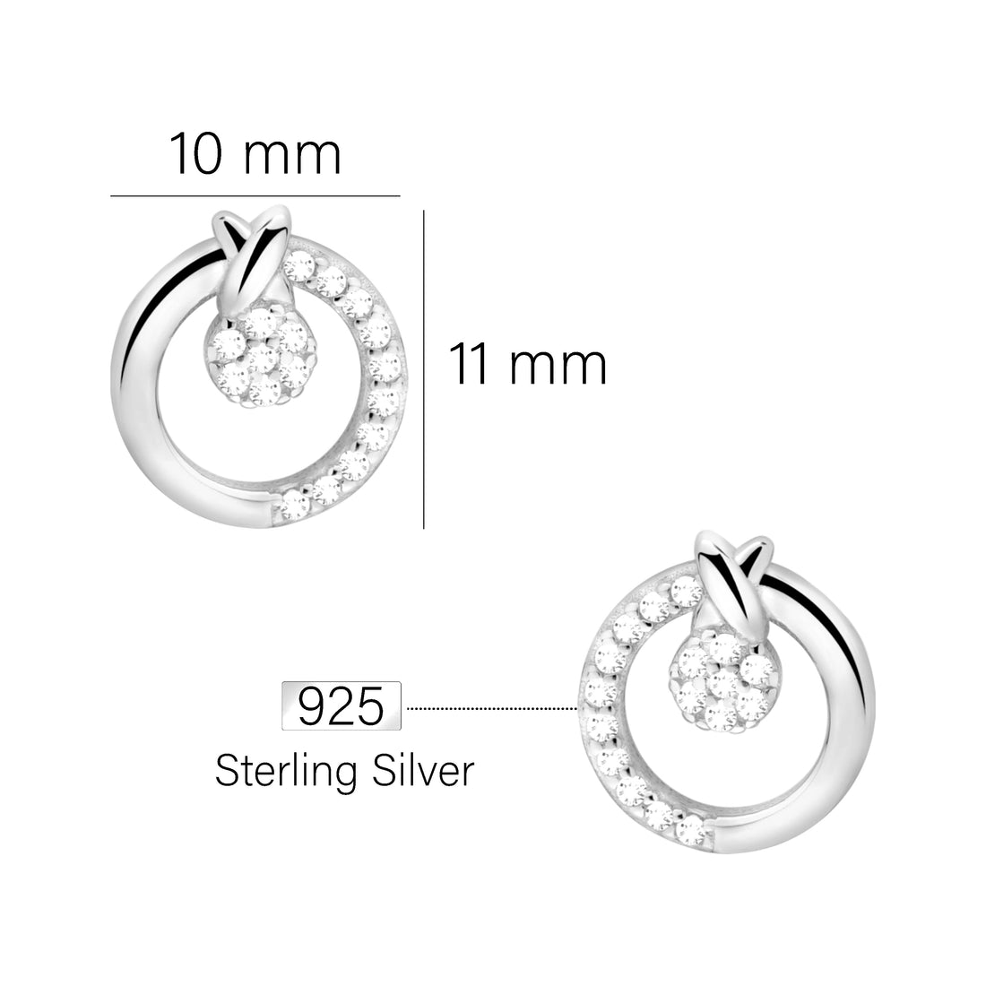 Maßenansicht von Kreis Ohrstecker in 925 Silber von Sofia Milani - E2318