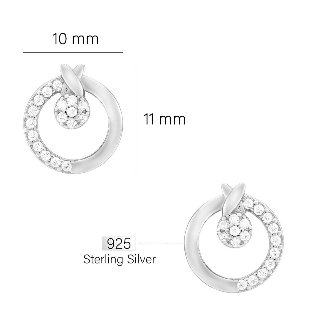 Maßenansicht von Kreis Ohrstecker in 925 Silber von Sofia Milani - E2318