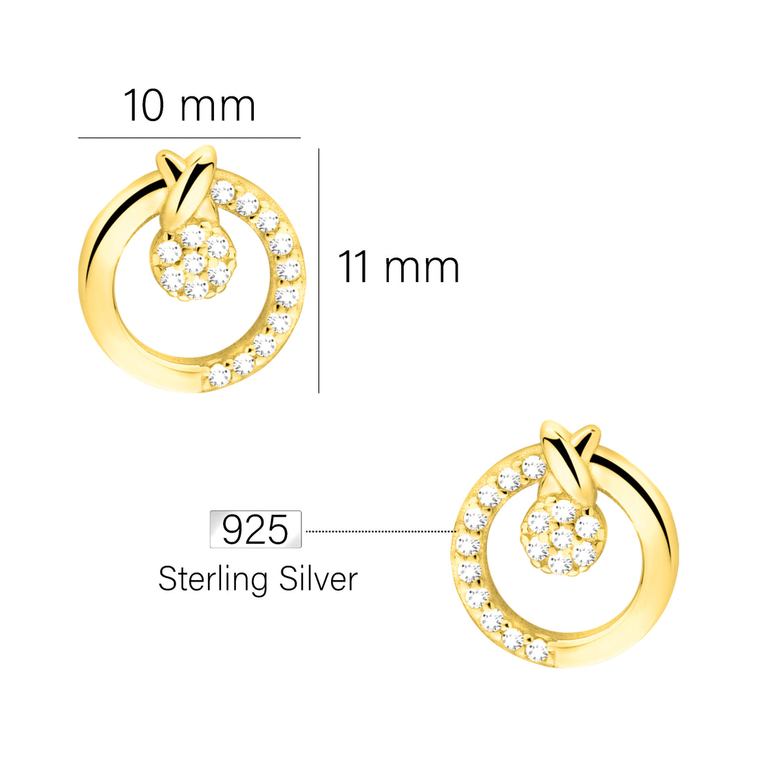 Maßenansicht von Kreis Ohrstecker in 925 Silber von Sofia Milani - E2319